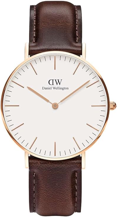 Daniel Wellington orologio classic 36mm 316L cinturino Bristol pelle marrone Rose Gold bianco