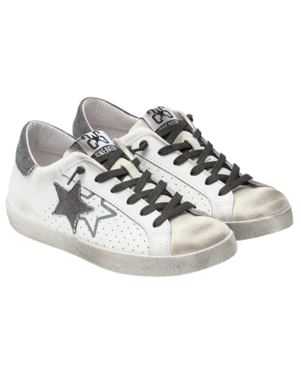 2Star Sneakers Low in Pelle Effetto Used Bianco-2