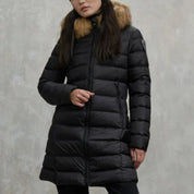 Blauer Piumino Lungo Imbottito Kristin Nero Interno Beige Donna con Cappuccio Fisso