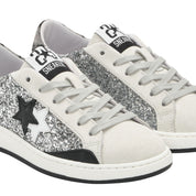 2Star Scarpe Sneakers Made in Italy artigianali Now Star Pelle Argento Bianco leo 4818