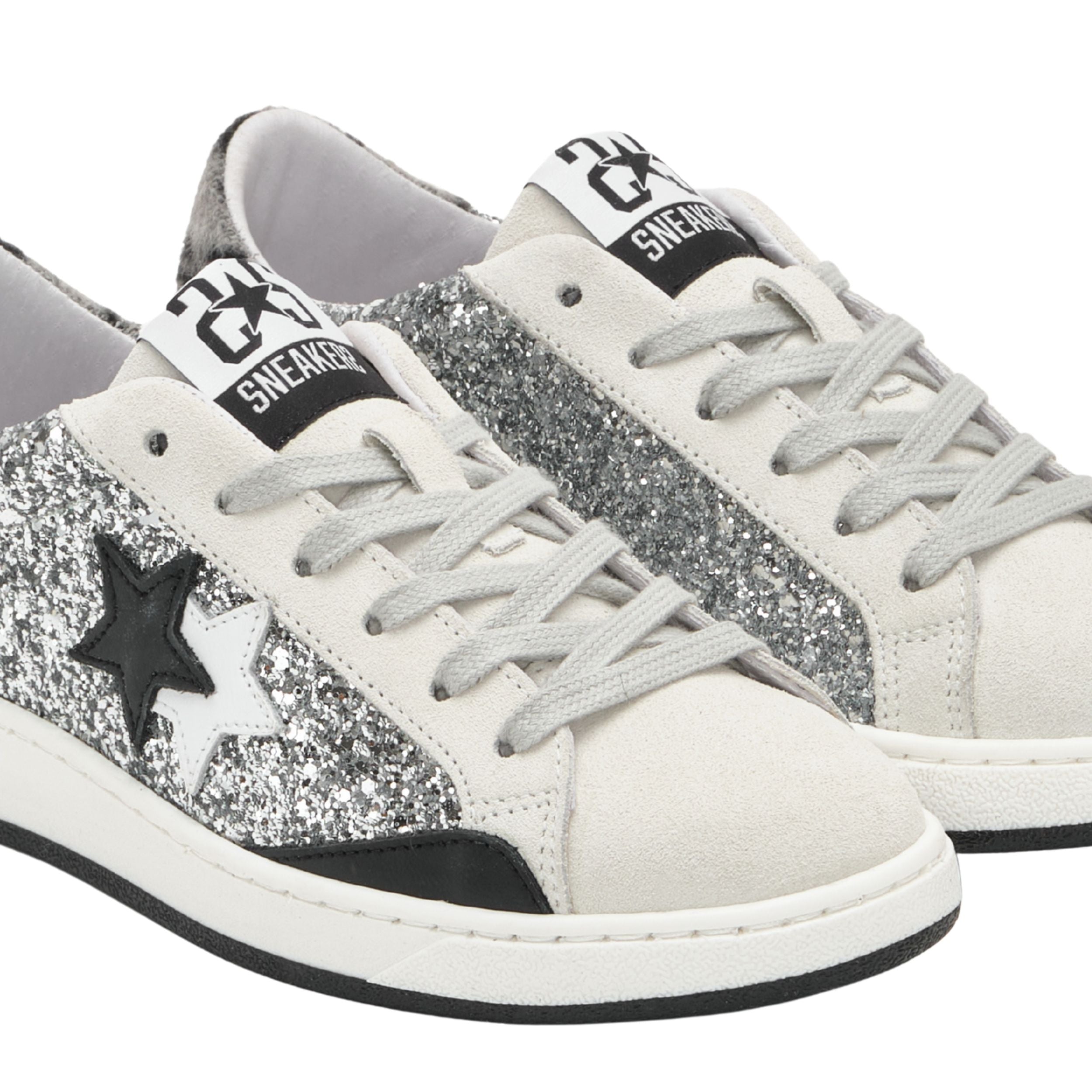 2Star Scarpe Sneakers Made in Italy artigianali Now Star Pelle Argento Bianco leo 4818