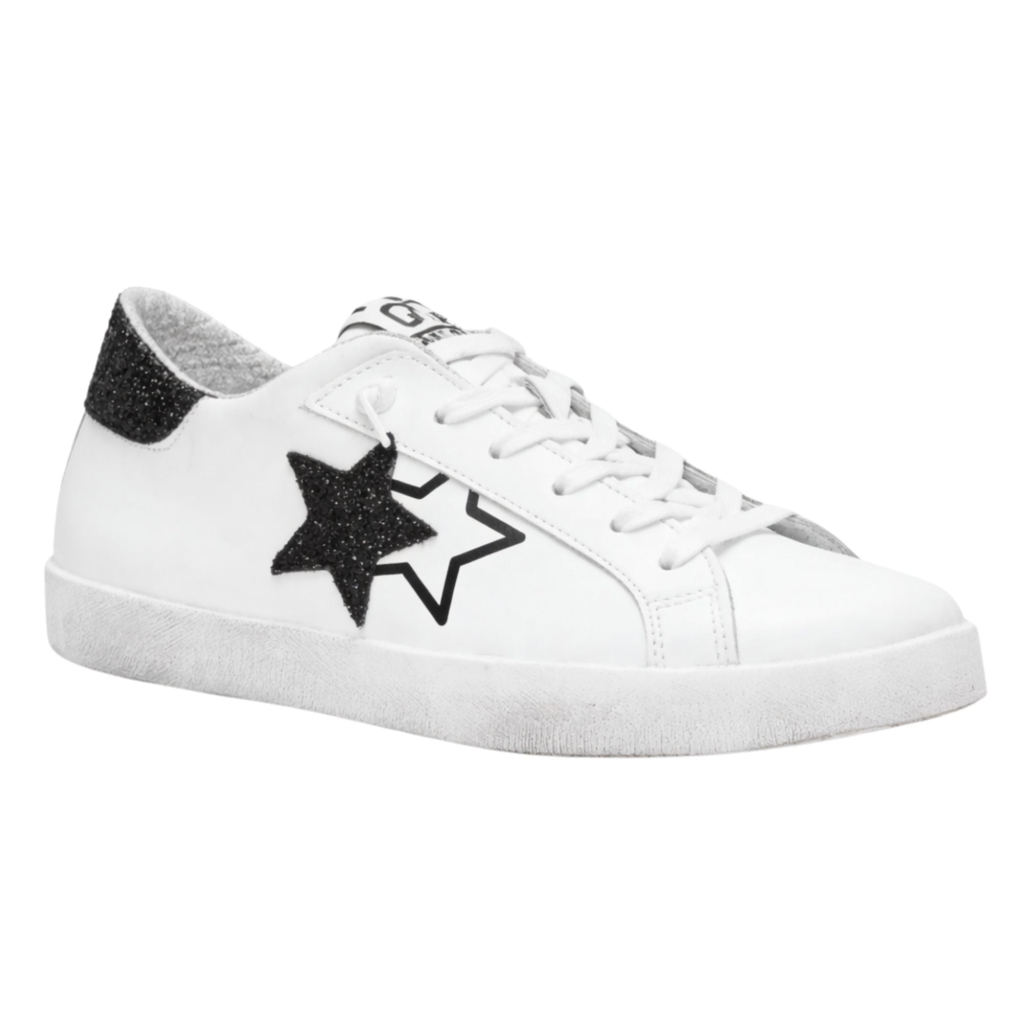 2Star Scarpe Sneakers Made in Italy artigianali PRIME STAR Pelle donna Bianco glitter nero D4898