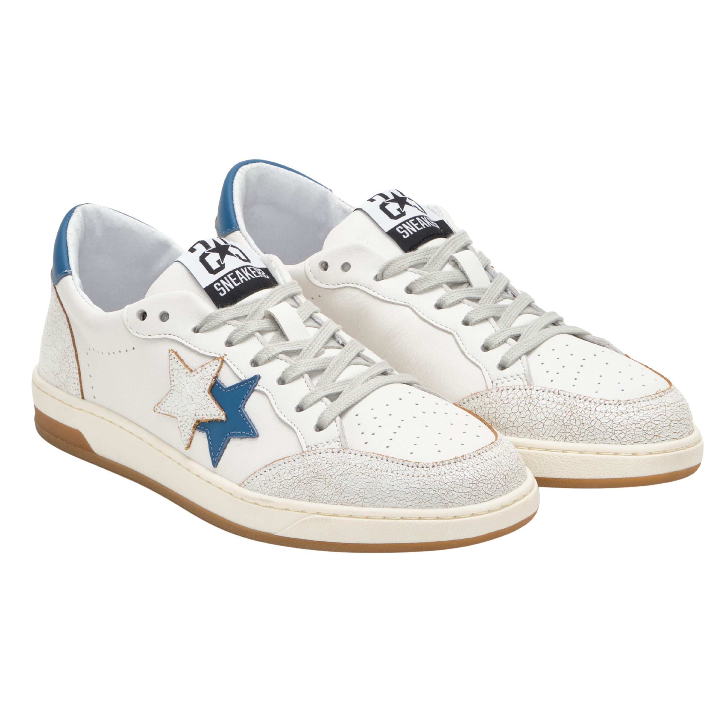 2Star Scarpe Sneakers Made in Italy artigianali Week Star Pelle Bianco Celeste Uomo