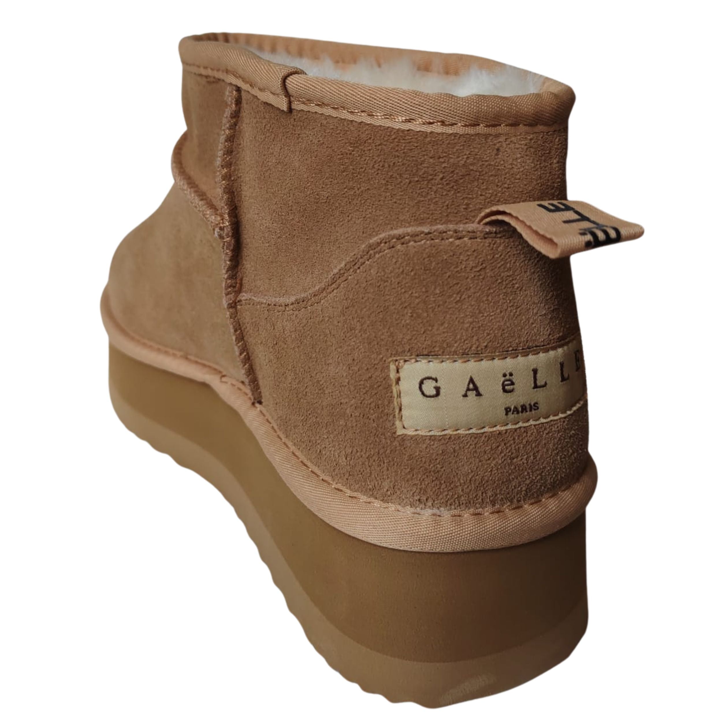 Gaelle Eskimo Boot Basso Donna in Suede Beige Cammello stivaletto con Ecofur