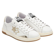 2Star Scarpe Sneakers Made in Italy artigianali Now Star Pelle Oro Bianco 4814