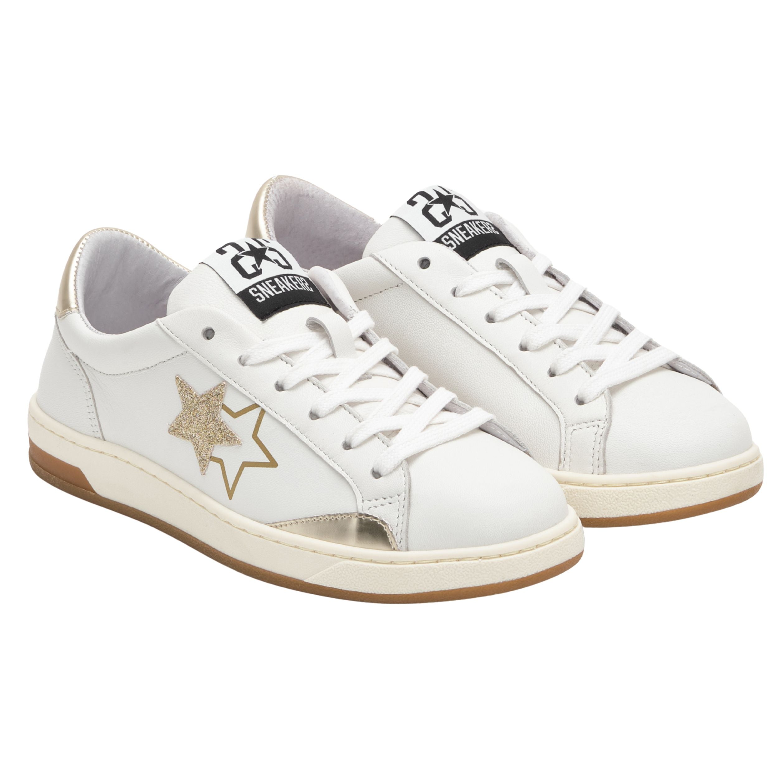 2Star Scarpe Sneakers Made in Italy artigianali Now Star Pelle Oro Bianco 4814