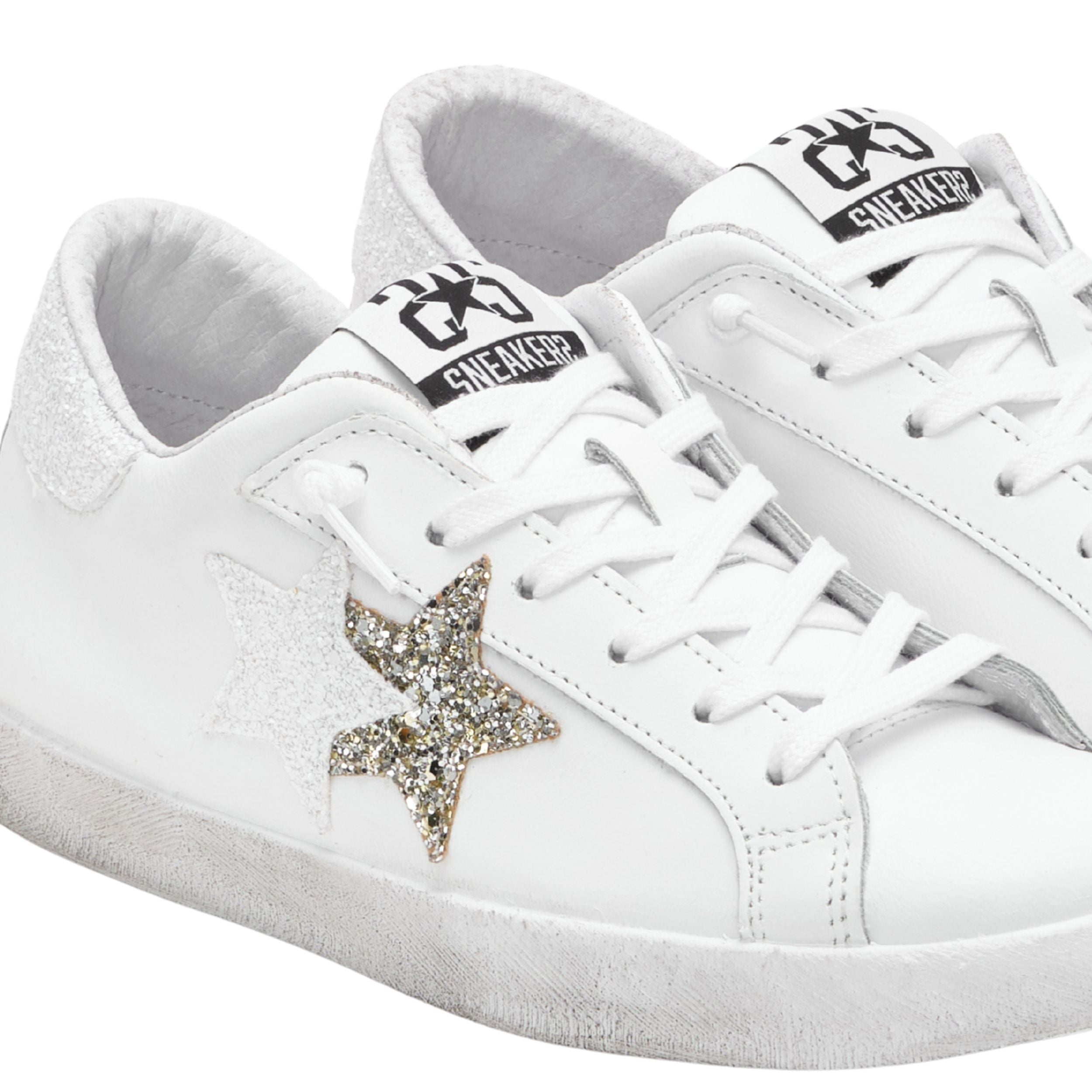 2Star Scarpe Sneakers Made in Italy artigianali PRIME STAR Pelle donna Bianco argento