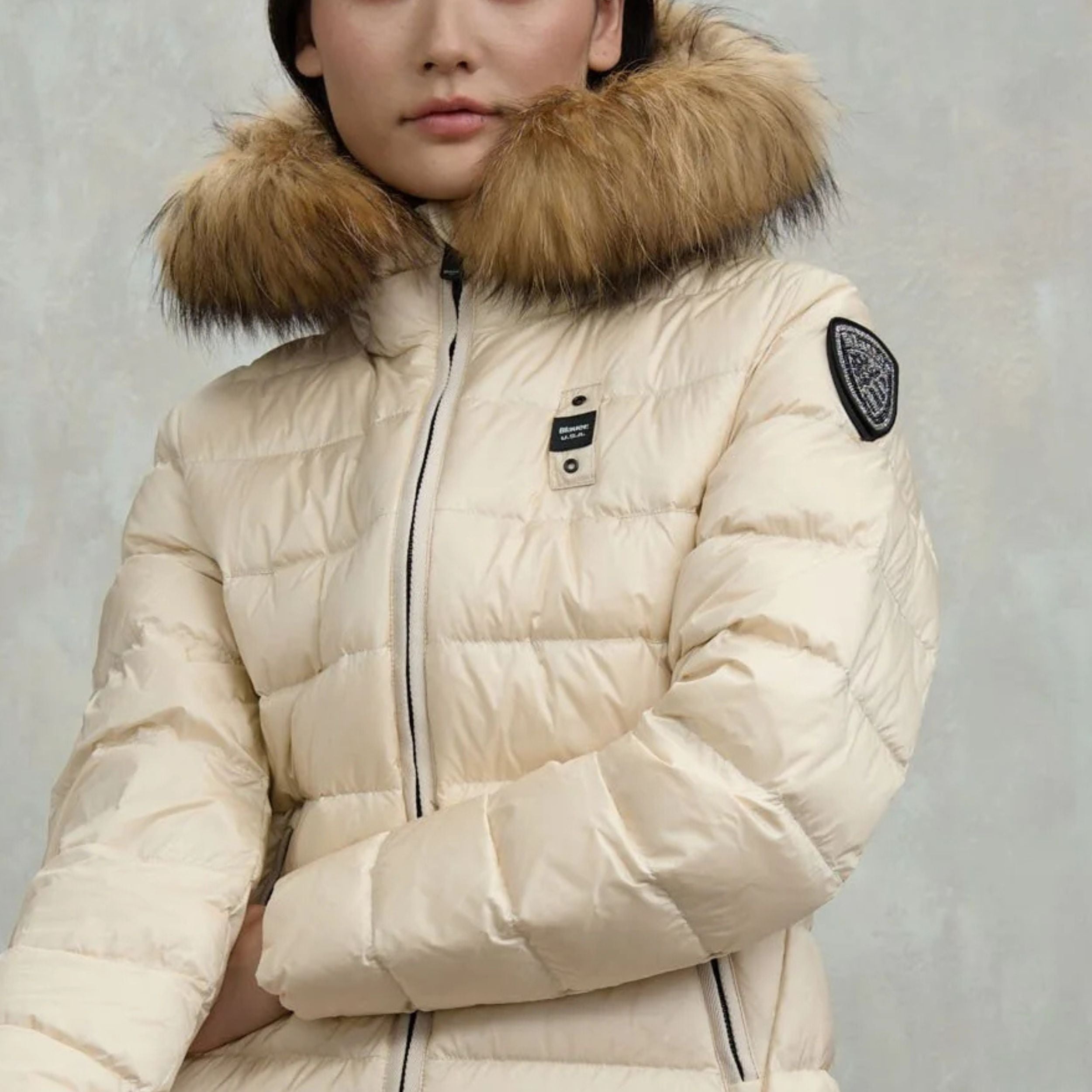 Blauer Piumino Lungo Imbottito Kristin Grigio Interno Grigio Donna con Cappuccio Fisso