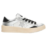 2Star Scarpe Sneakers Made in Italy artigianali Enjoy Star Pelle donna Bianco argento nero