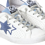 2Star Scarpe Sneakers Made in Italy Prime Star Pelle Bianco Blu Donna 2SD5094
