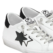 2Star Scarpe Sneakers Made in Italy artigianali PRIME STAR Pelle donna Bianco Nero