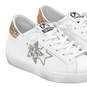 2Star Scarpe Sneakers Made in Italy artigianali PRIME STAR Pelle donna Bianco argento oro