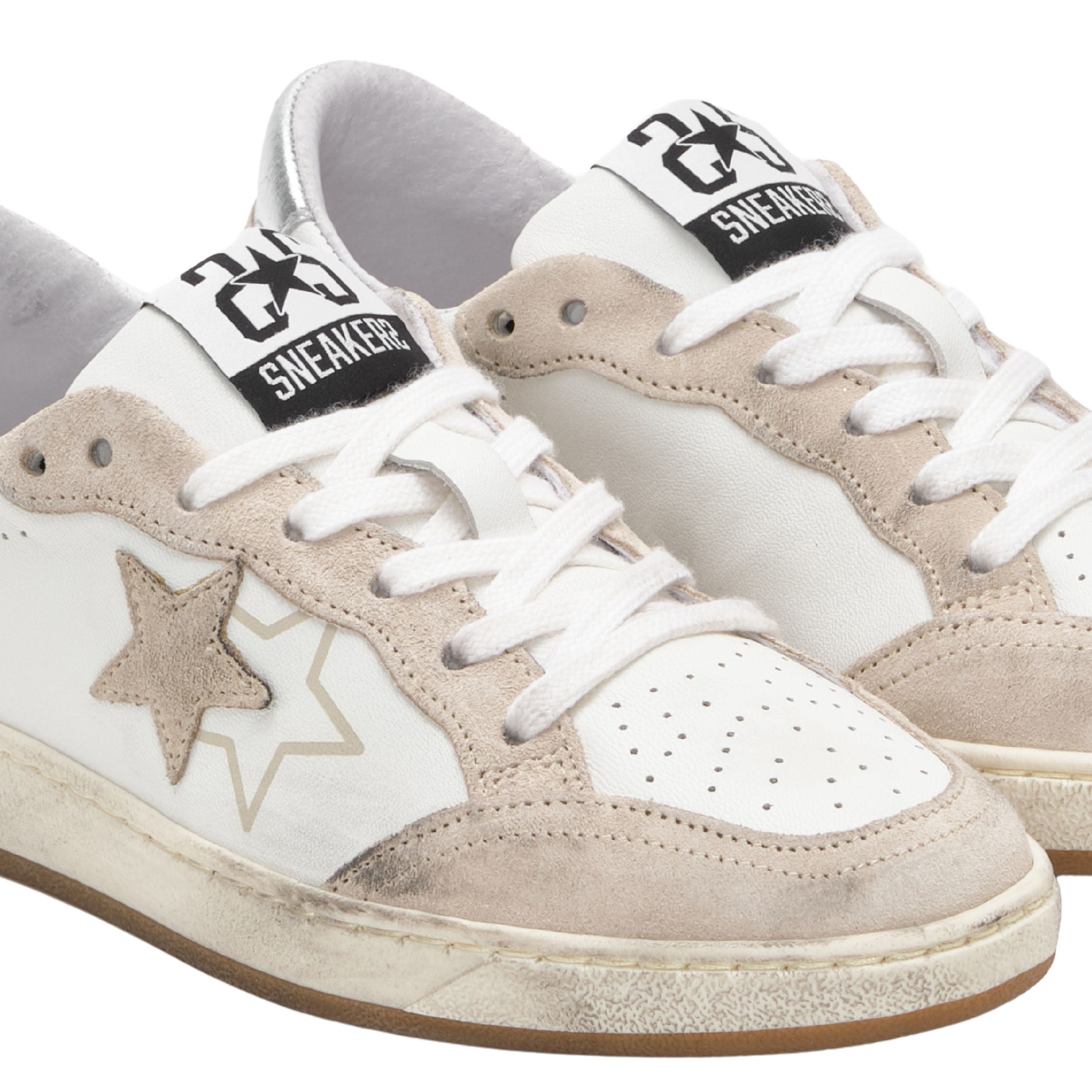 2Star Scarpe Sneakers Made in Italy artigianali Week Star Pelle Bianco Beige