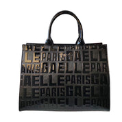 Gaelle Borsa MAXI SHOPPER LETTERING VERNICE logo all over nero