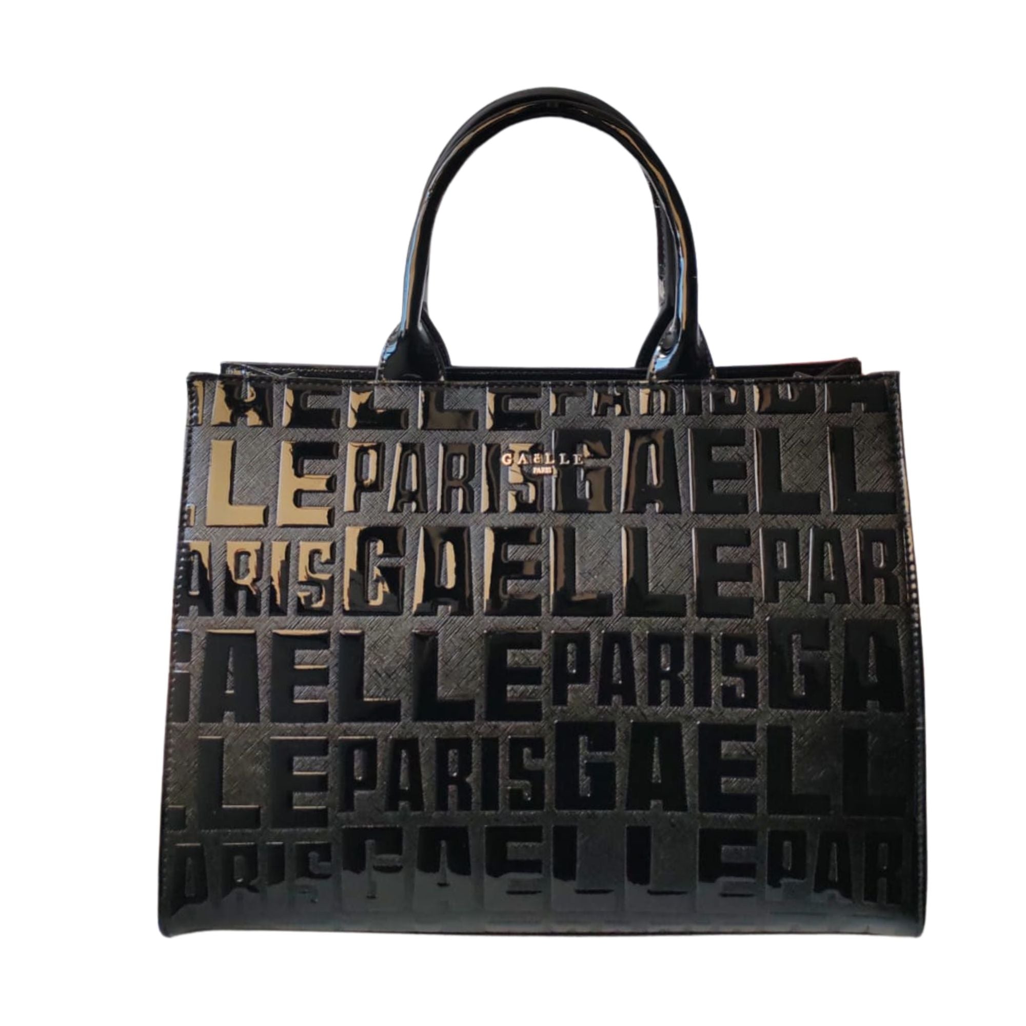 Gaelle Borsa MAXI SHOPPER LETTERING VERNICE logo all over nero
