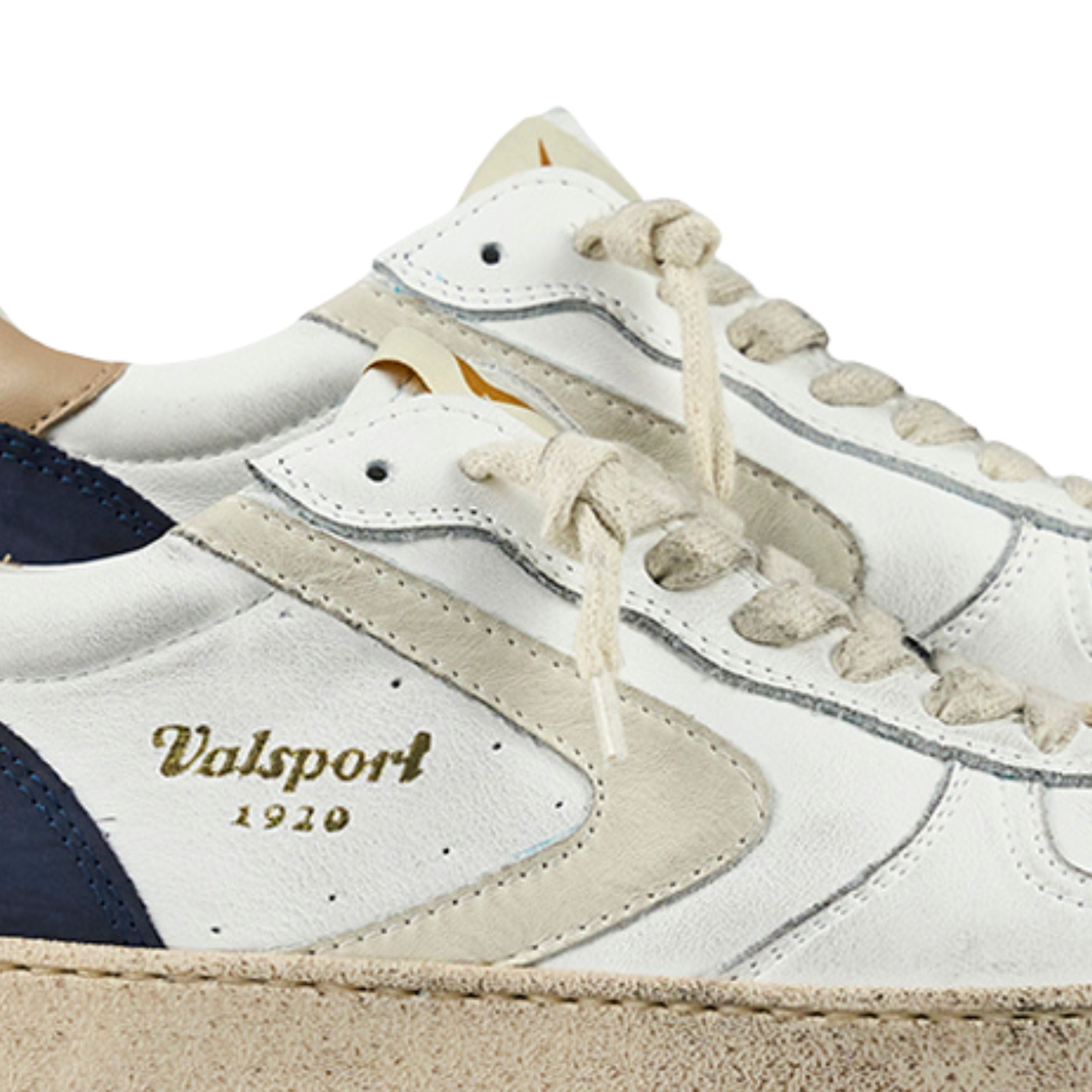 Valsport Scarpa Sneaker Davis Heritage in Nappa Bianco Blu Navy Uomo