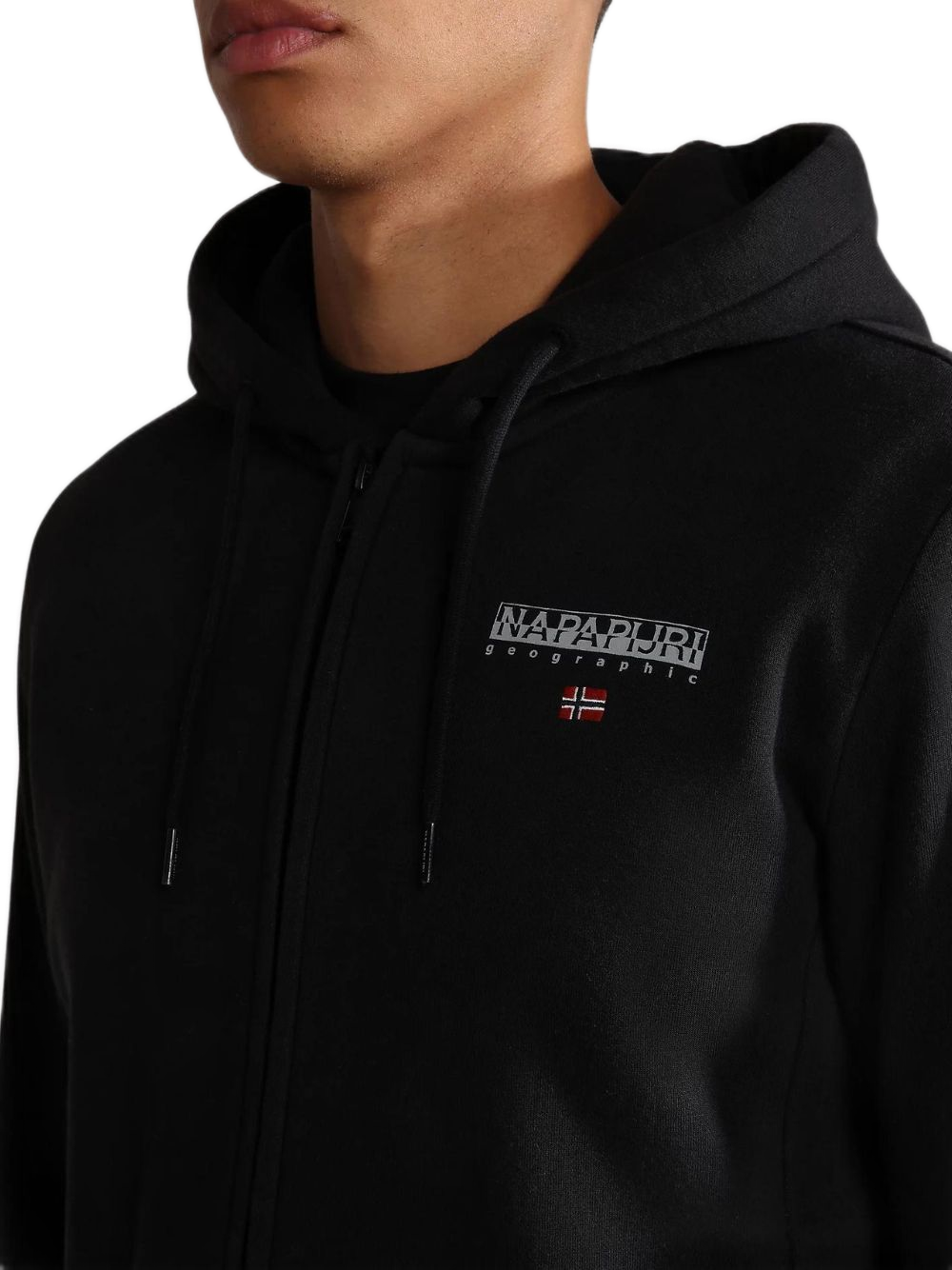 Napapijri Felpa B-Ayas Full Zip con Cappuccio e Logo Bandiera Cotone Nero