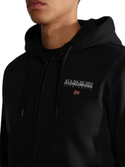 Napapijri Felpa B-Ayas Full Zip con Cappuccio e Logo Bandiera Cotone Nero