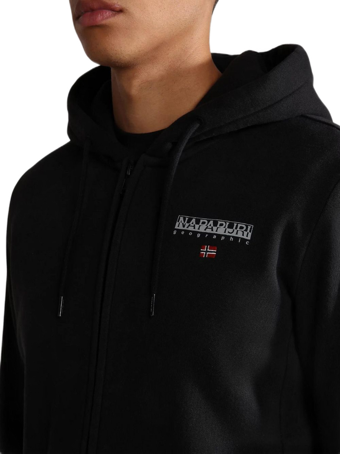 Napapijri Felpa B-Ayas Full Zip con Cappuccio e Logo Bandiera Cotone Nero 2