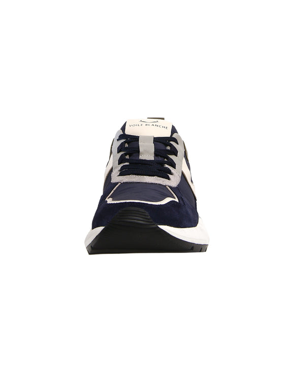 Voile Blanche Sporty Sneaker In Leather And Fabric, Trekking Laces And Blue Rubber Sole Men-2