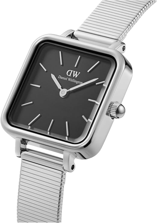 Daniel Wellington orologio donna 22x22 mm silver e nero inox doppia placcatura 3atm