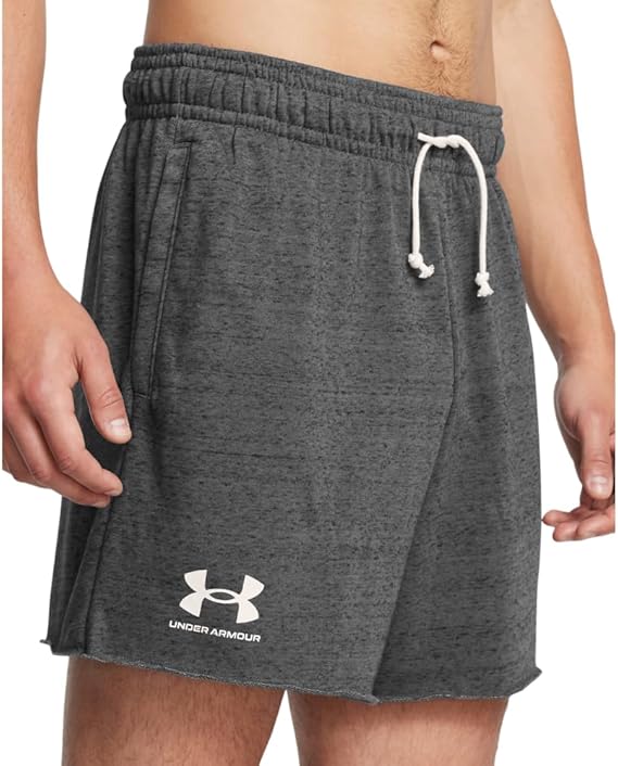 Under Armour Shorts da Allenamento UA Rival Terry 6 inches Misto Cotone Grigio Logo Bianco Unisex
