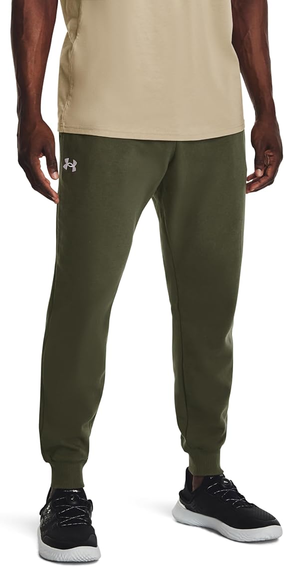 Under Armour RIVAL fleece pantaloni allenamento corsa uomo men pile verde militare