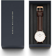 Daniel Wellington orologio classic 36mm 316L cinturino Bristol pelle marrone Rose Gold bianco