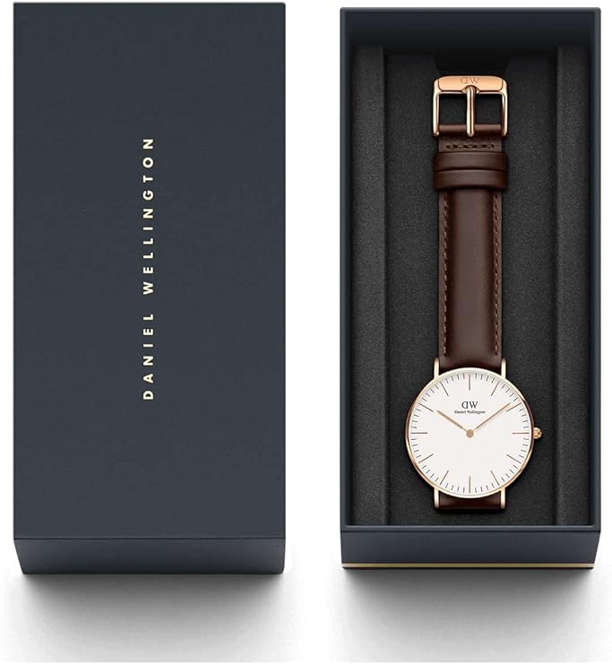 Daniel Wellington orologio classic 36mm 316L cinturino Bristol pelle marrone Rose Gold bianco
