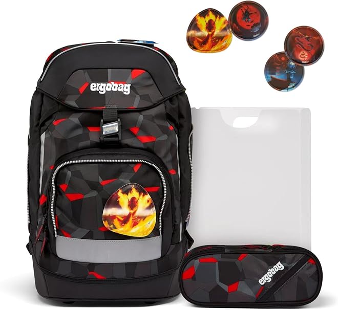 Ergobag Set prime zaino portapenne Ergonomico Personalizzabile Eco Resistente Acqua Sporco Nero Bambino TaekBeardo