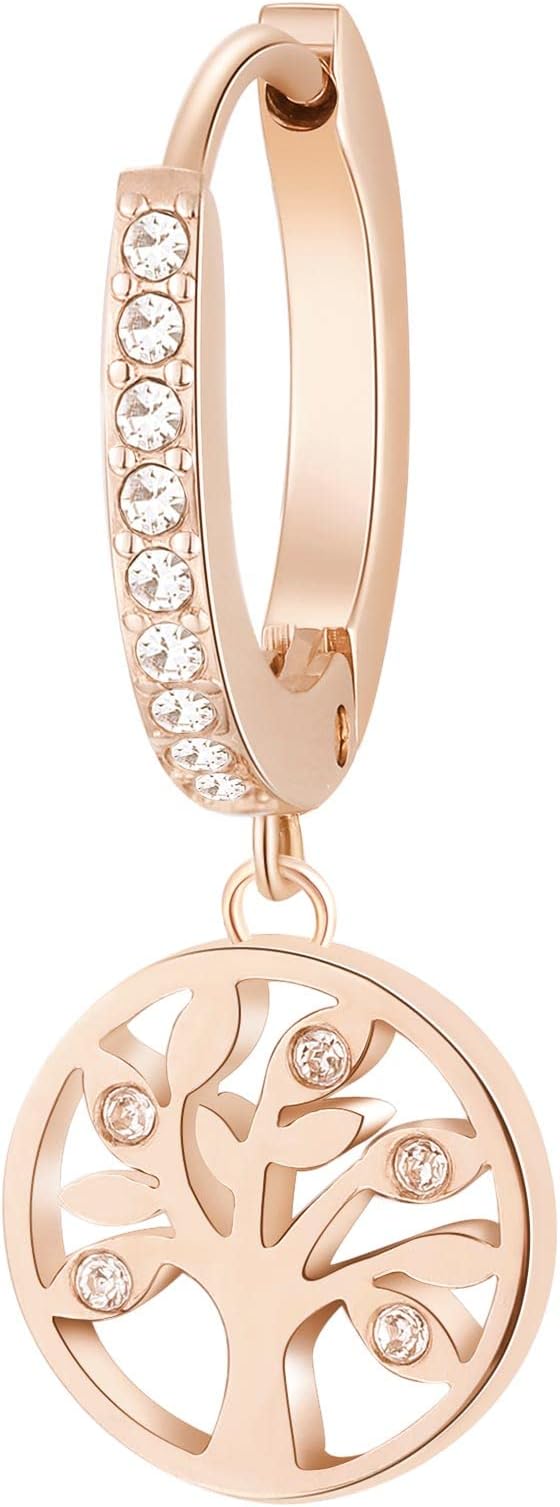Brosway orecchino pendente Cerchio Acciaio Cristalli oro rosa Albero Della Vita BHKE006