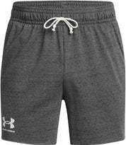 Under Armour Shorts da Allenamento UA Rival Terry 6 inches Misto Cotone Grigio Logo Bianco Unisex