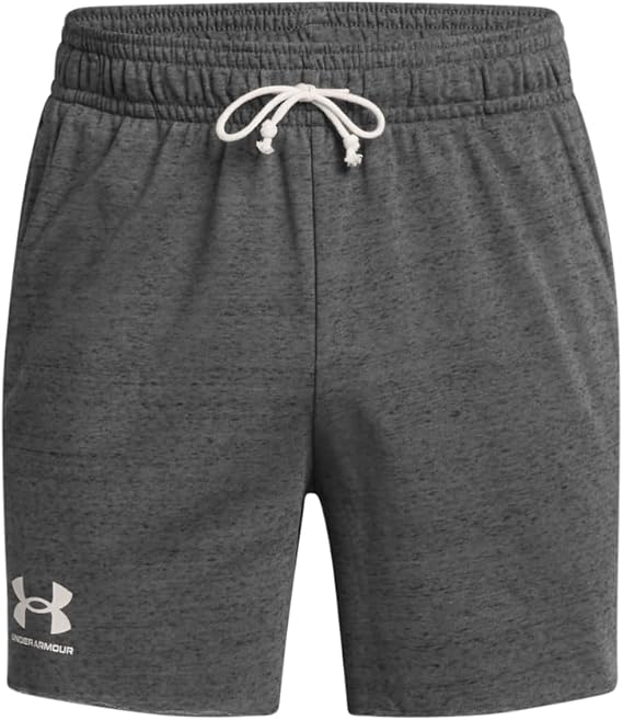 Under Armour Shorts da Allenamento UA Rival Terry 6 inches Misto Cotone Grigio Logo Bianco Unisex