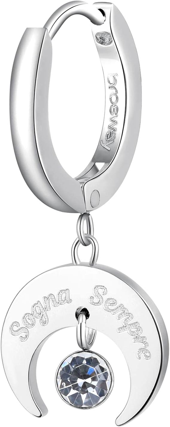 Brosway Orecchino a Cerchio in Acciaio e Cristalli con Simbolo Luna Collezione CHAKRA - BHKE007