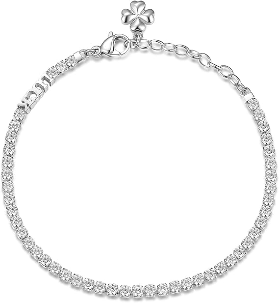 Brosway Bracciale tennis acciaio 304 e cubic zirconia scritta luck quadrifoglio BEI016