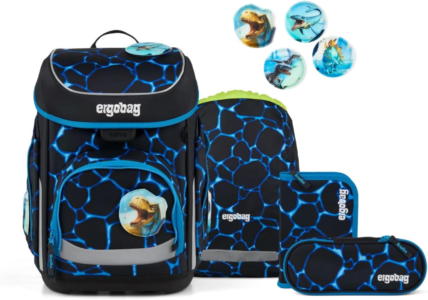 Ergobag CUBO SET zaino sacca portapenne Ergonomico Eco Resistente Bearassic Garden Nero Blu