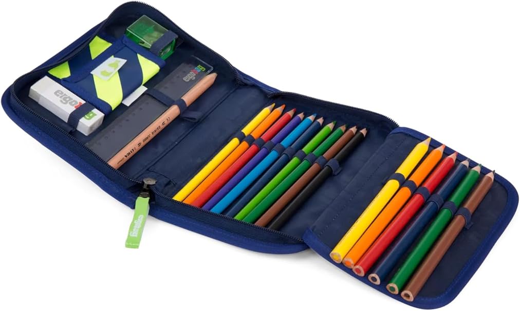 ergobag Lyra Set di 22 astucci matite colorate scomparto orario scomparto cambio righello harvest