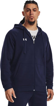 Under Armour felpa full zip pile misto cotone cappuccio RIVAL uomo allenamento UA blu