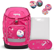 Ergobag Set prime zaino portapenne Ergonomico Personalizzabile Eco Resistente Acqua Sporco Fucsia Bambina Star