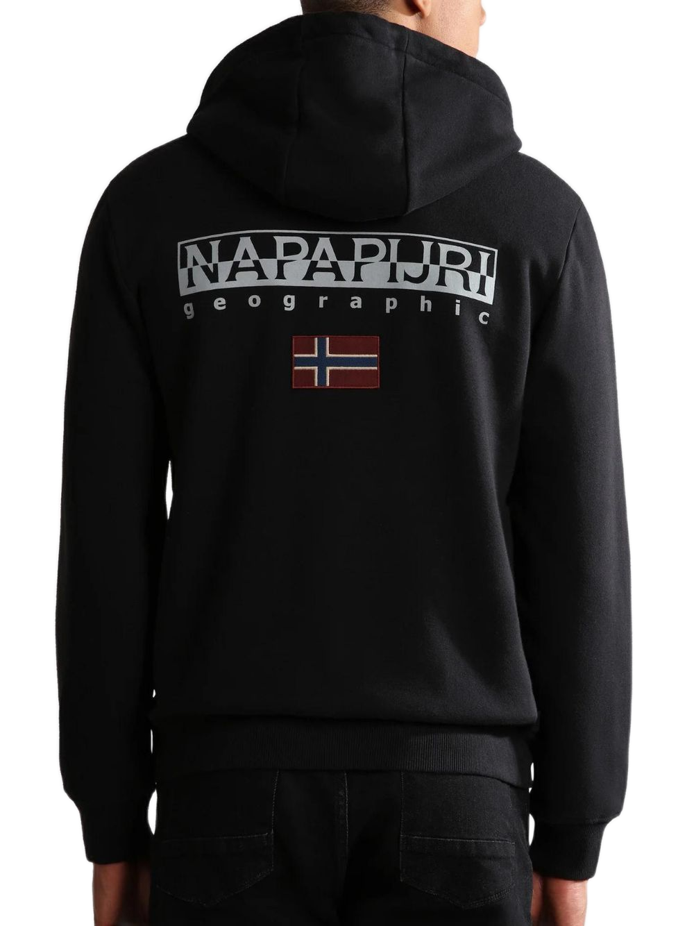 Napapijri Felpa B-Ayas Full Zip con Cappuccio e Logo Bandiera Cotone Nero