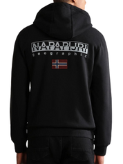 Napapijri Felpa B-Ayas Full Zip con Cappuccio e Logo Bandiera Cotone Nero