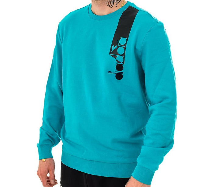 Diadora Felpa Sweatshirt Crew Icon Cotone Azzurro 2