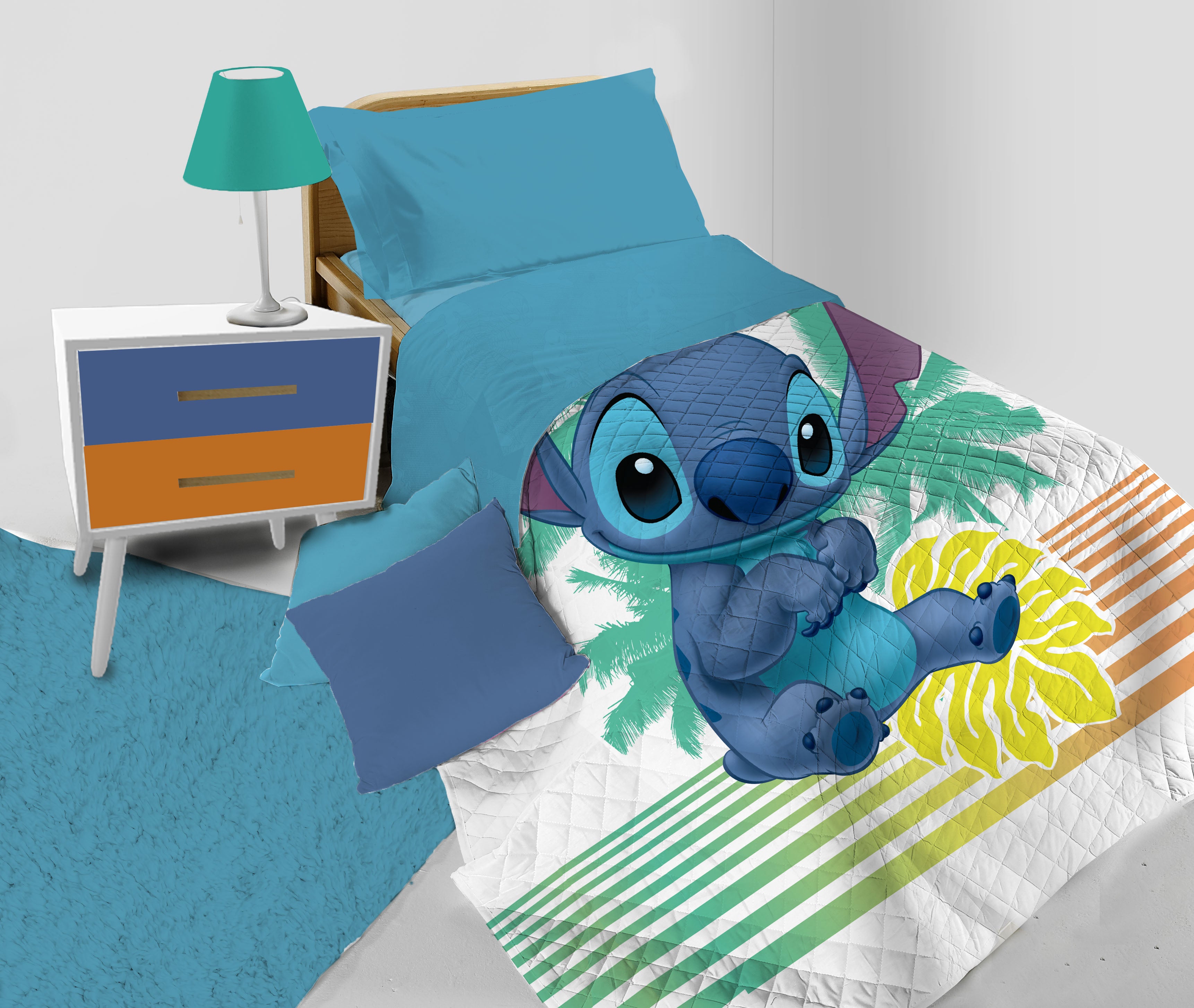 STITCH DISNEY Copriletto trapuntato Letto Singolo Cotone UFFICIALE 160x170 cm