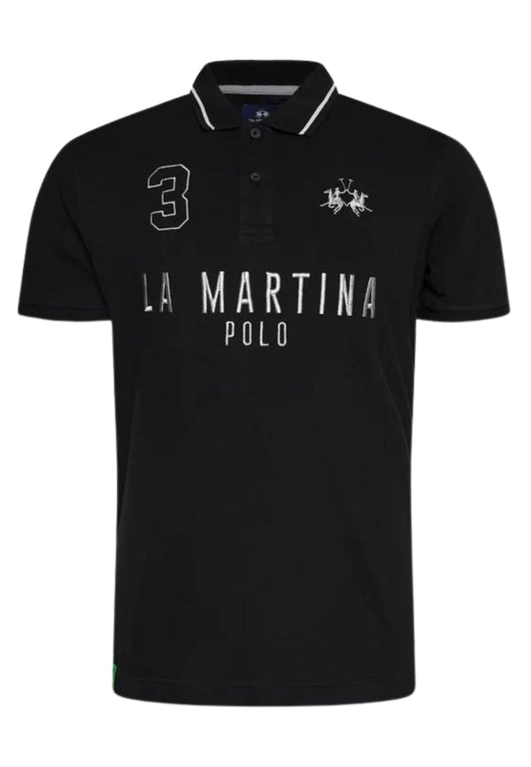 La Martina Polo Ricamo e Numero Logo Cotone Nero