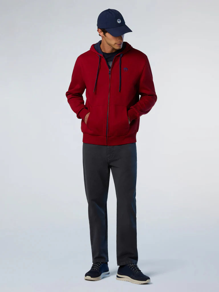 North Sails Felpa manica lunga FULL ZIP Hoodie cappuccio 691085 rosso 0278