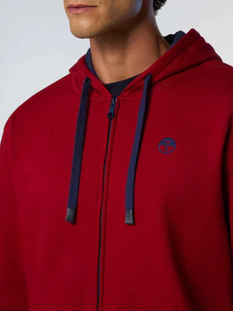 North Sails Felpa manica lunga FULL ZIP Hoodie cappuccio 691085 rosso 0278