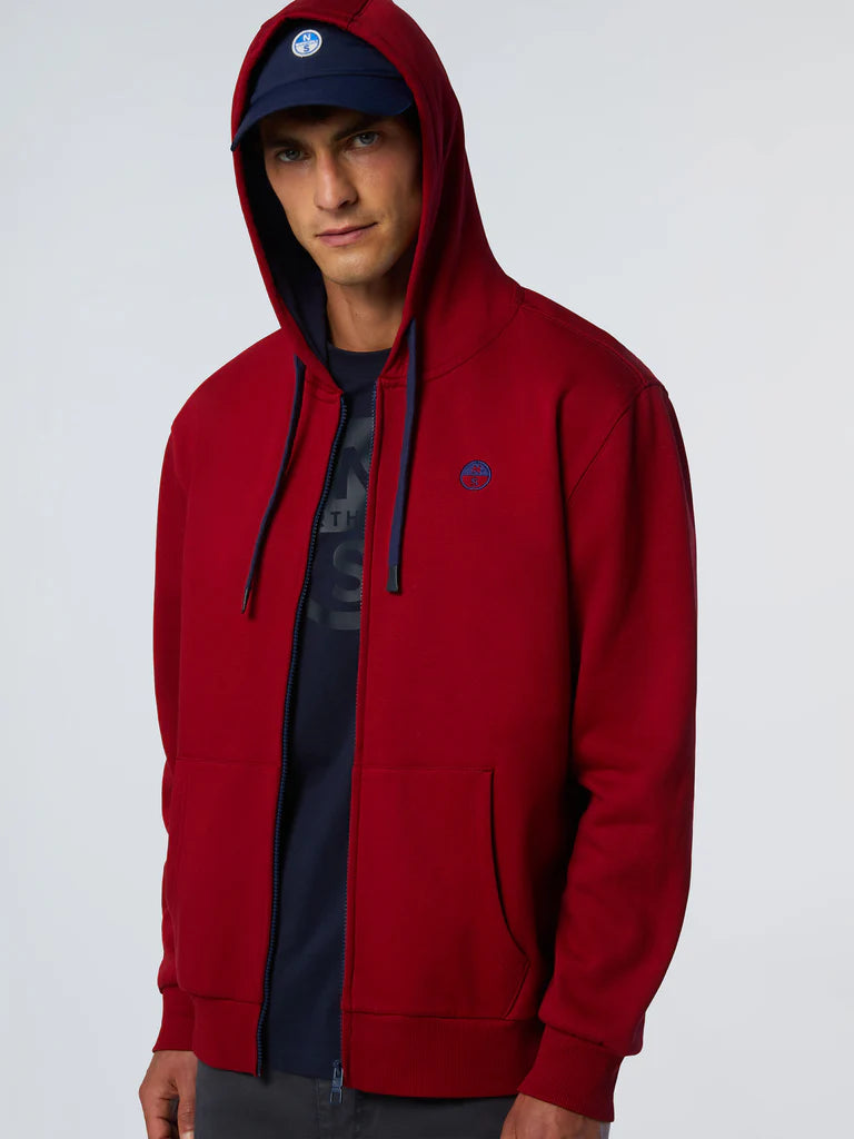 North Sails Felpa manica lunga FULL ZIP Hoodie cappuccio 691085 rosso 0278