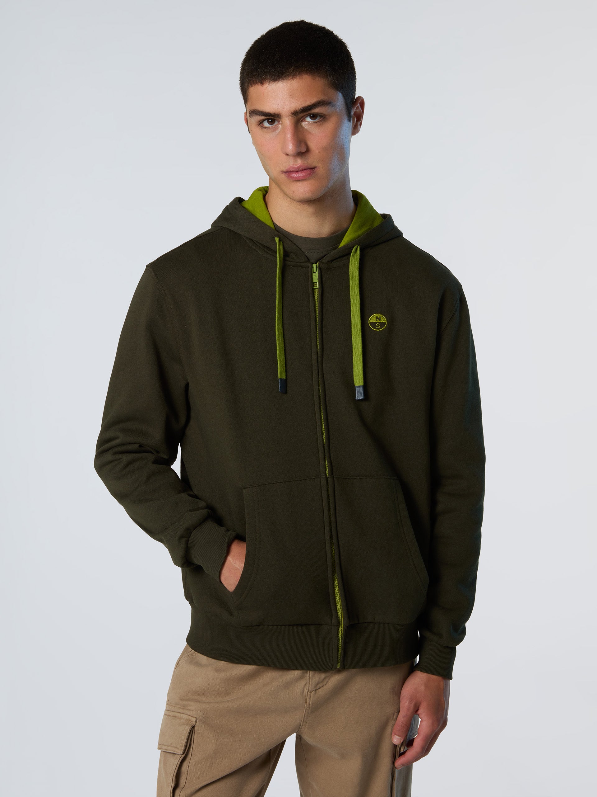 North Sails Felpa manica lunga FULL ZIP Hoodie cappuccio 691085 forest verde 0437