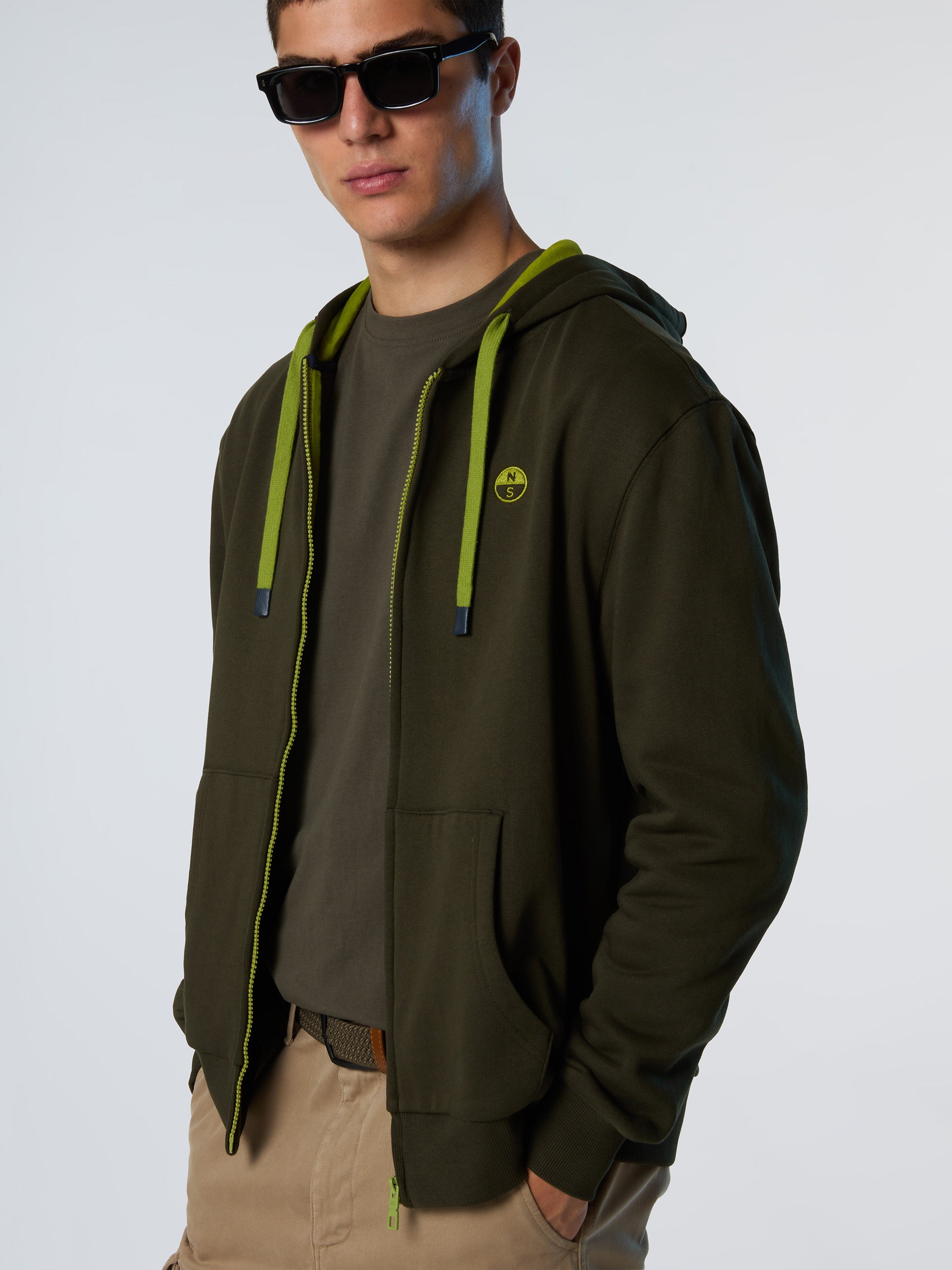 North Sails Felpa manica lunga FULL ZIP Hoodie cappuccio 691085 forest verde 0437