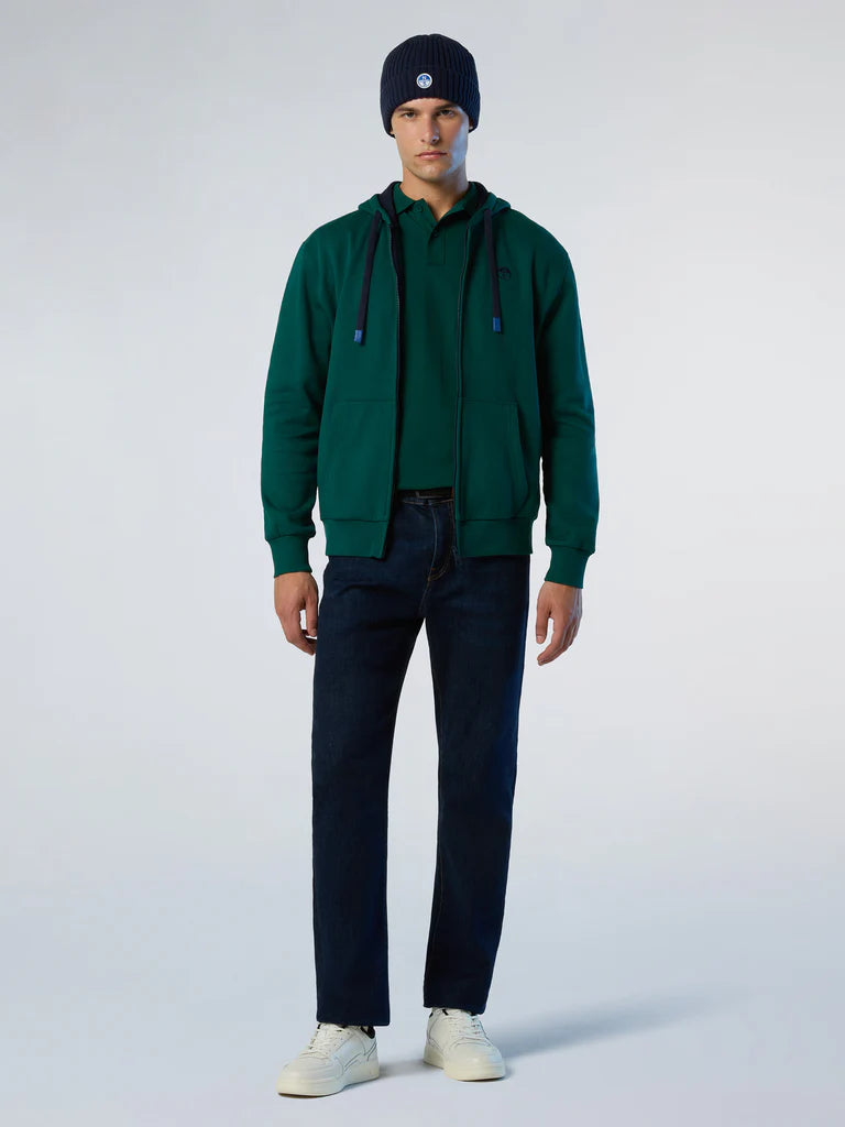 North Sails Felpa manica lunga FULL ZIP Hoodie cappuccio 691085 petrolio 0475